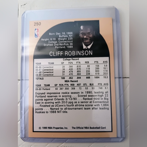 1990-91 NBA Hoops - #250 Clifford Robinson (RC) - Picture 10 of 11